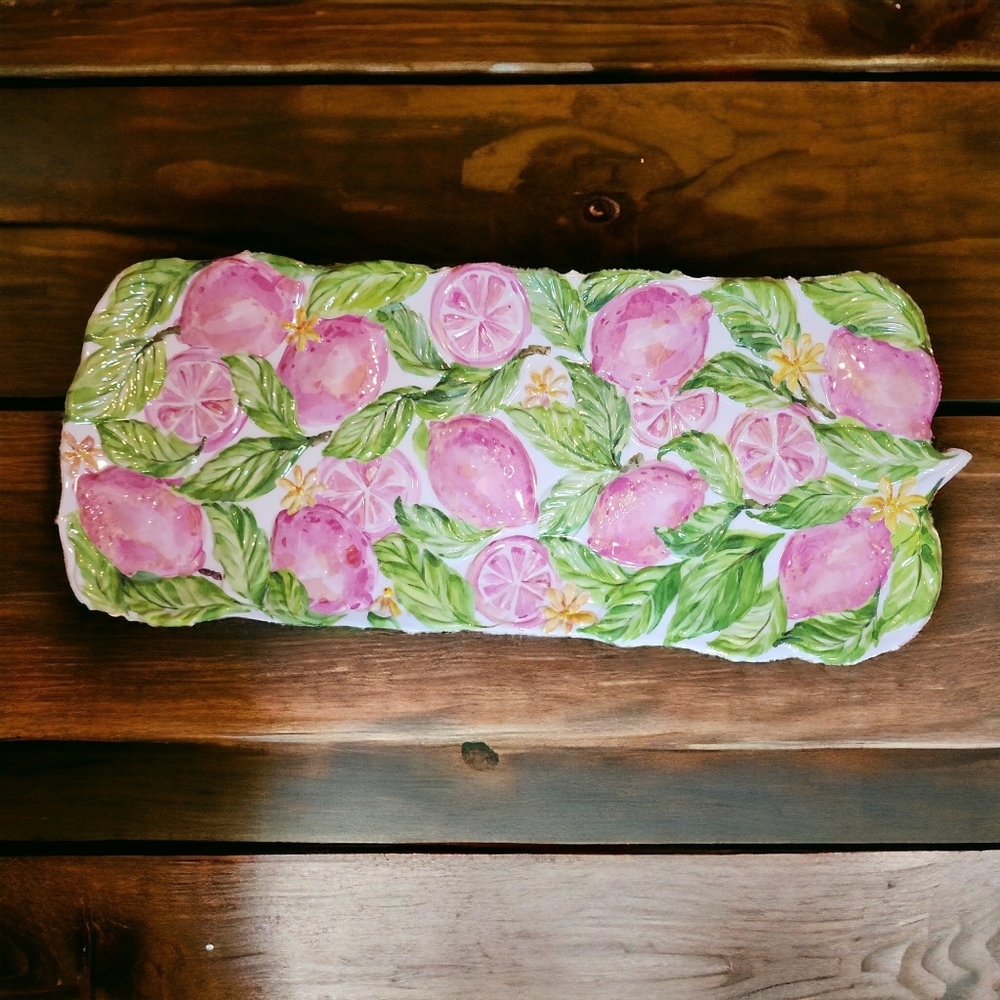 Melamine Fruit Pink Raised Lemons Heavy Weight Serving 18" Tray